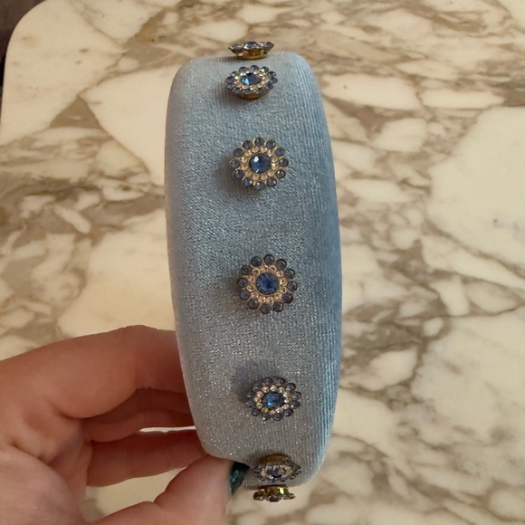 Light Blue Velvet Padded Embellished Headband - Picture 4 of 8